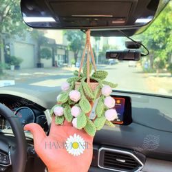 Lily of The Valley Car Hanging Crochet, Crochet Succulent Plants Hanger, Car Mirror Decor, Car Mirror Ornament