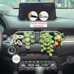 Crochet Daisy & Monstera Pot for Car Air Freshener Decor, Crochet Plant Car Vent Clip