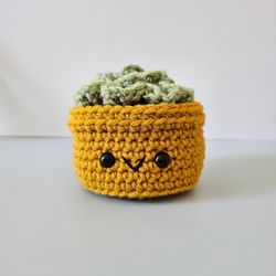 Crochet Small Succulent in Gold Pot, Crochet Plants, Crochet Succulent Plant