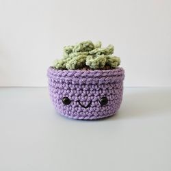Crochet Small Succulent in Purple Pot, Crochet Succulent Plant, Plant Lover Gift