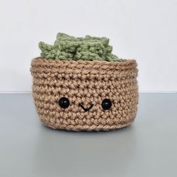 Crochet Small Succulent in Brown Pot, Crochet Succulent Plant, Plant Lover Gift