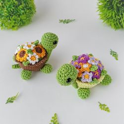 Turtle with Flowers Crochet, Crochet Sunflower Turtle, Flower Sea Turtle Crochet