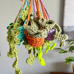 Crochet Mini Succulent Plant, Mini Hanging Plant Car Decor, Rear View Mirror Plant