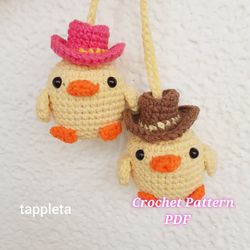 Crochet Cowboy Duckling, Mini Crochet Duck with Cowgirl Hat, Car Hanger Duck Crochet