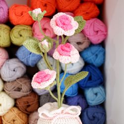 Crochet Flower in a Pot, Crochet Rose Flower In A Pot, Crochet Flower Decoration, Home Table Decor
