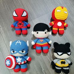 Crochet Mini Avengers Marvel, Avengers Crochet Superman/ Captain America/ Spiderman/ Ironman