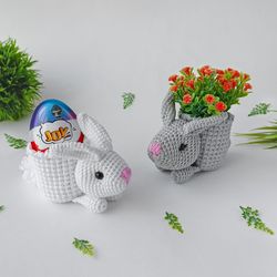 Crochet Bunny Planter Pot, Small Easter Bunny Basket, Easter Rabbit Crochet, Mother's Day Gift