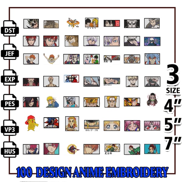 100 Design Anime Embroidery Machine Design Bundle | Inspire Uplift