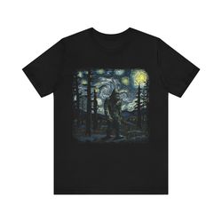 bigfoot starry night sasquatch van gogh sky painting art t-shirt