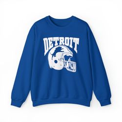 Detroit Football Helmet Hand Drawing Vintage Unisex Sweatshirt, Detroit Lions Retro Shirt, American Football Shirt