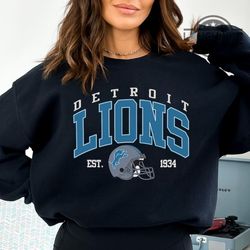 Detroit Football Est 1934 Vintage Black Sweatshirt, Detroit Lions Retro Shirt, American Football Sweater