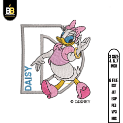 alphabet badge daisy duck disney embroidery, embroidery design, digital embroidery, embroidery files