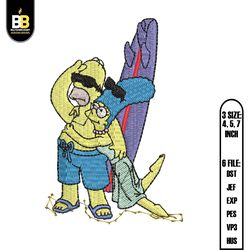 homer and barge simpsons beach time embroidery ,simpsons embroidery, embroidery design,digital embroidery