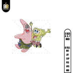 patrick star and spongebob embroidery ,digital embroidery,embroidery files, digital embroidery design
