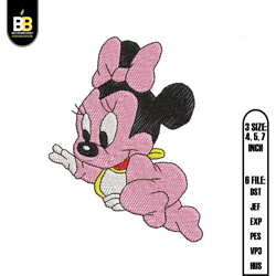 crawling baby minnie embroidery, cartoon embroidery, digital embroidery, embroidery files