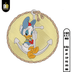 anchor booster sailor daisy duck embroidery,digital embroidery,embroidery files, digital embroidery design