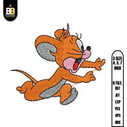 jerry mouse being chased embroidery, cartoon embroidery, embroidery design,digital embroidery,embroidery files