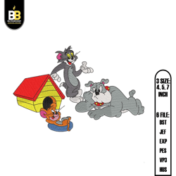 friends war tom and jerry and spike embroidery cartoon embroidery, embroidery design,digital embroidery,embroidery files