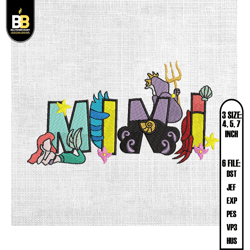 mini ariel the little mermaid embroidery pes file , digital embroidery,embroidery files, digital embroidery design