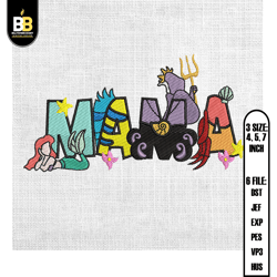 mama ariel the little mermaid mother day embroidery , digital embroidery,embroidery files, digital embroidery design