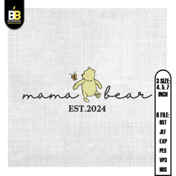 mama bear winnie the pooh love butterfly embroidery ,embroidery files, digital embroidery