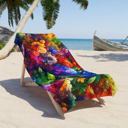 - Beach Towel - Vibrant Bloom: A Kaleidoscope of Floral Wonder
