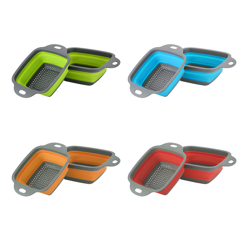 aJnxLMETJMASquareCollapsibleColanderSiliconeKitchenFoldableColanderFoodVegetableFruitStra