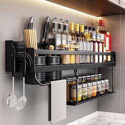 kitchen organizer shelf wall-mounted spice storage rack kitchen knife holder wall seasoning chopstick spoon shovel