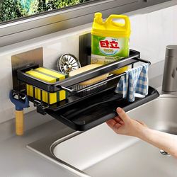 wall storage suspended kitchen sink drainer sponge holder kitchen soap rack no drill shelf storage and kitchen organizer