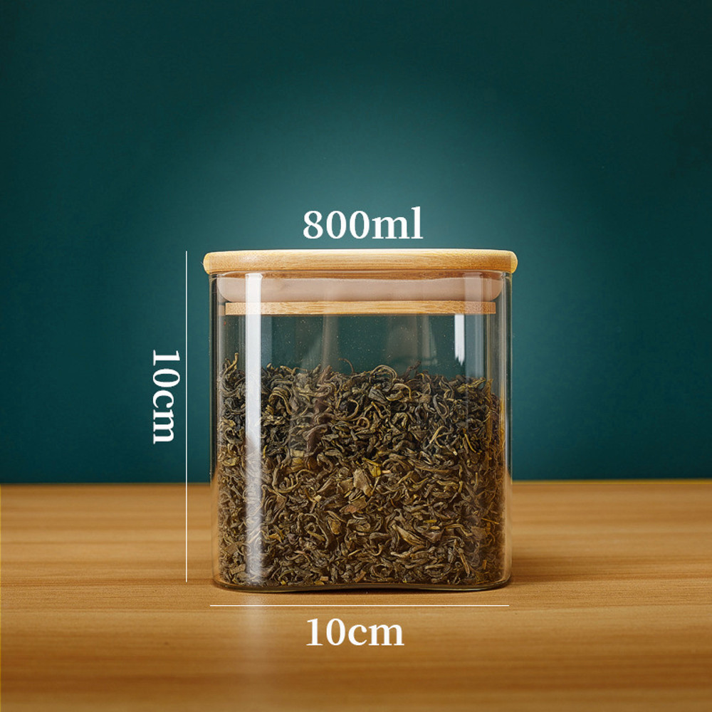 KPhHSquareGlassStorageJarswithBambooLidforCoffeeBeansGrainsNoodlesfoodStorageContainer