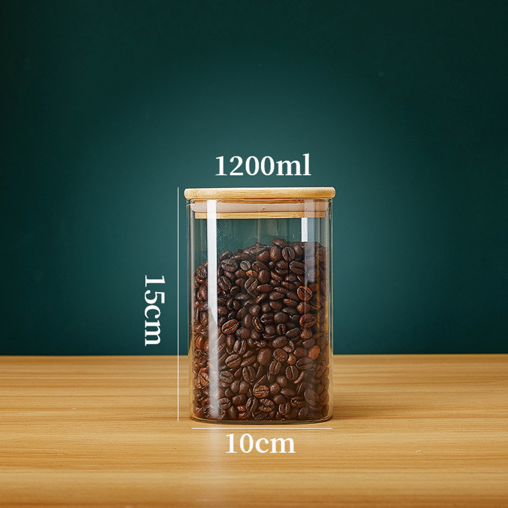 SopXSquareGlassStorageJarswithBambooLidforCoffeeBeansGrainsNoodlesfoodStorageContainer
