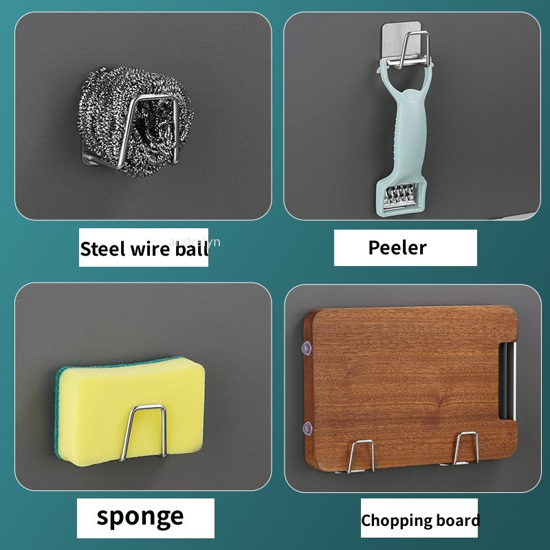 G1cZ16pcsKitchenSpongeholderSelfAdhesiveSinkSpongesDrainDryingRackWallHooksWireBallj