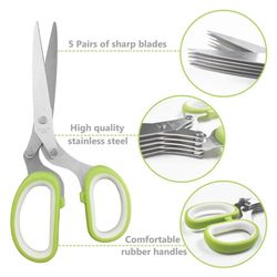 multifunctional 5 layers stainless steel knives kitchen scissors scallion cutter herb laver spices cook cut shredders
