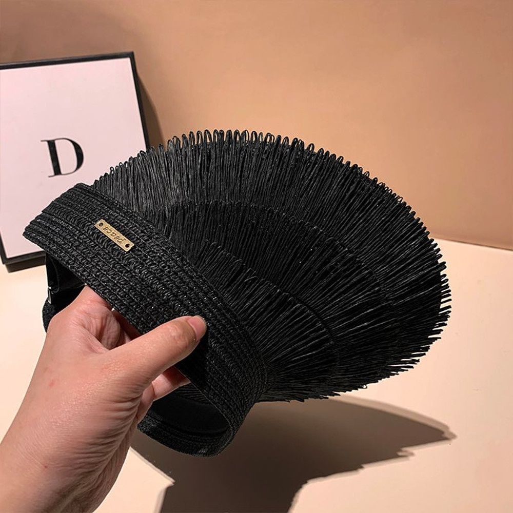 Stylish Sunscreen Tassel Straw Hats for Women UV Protection Beach Sun Hat for Summer Outdoor Activit