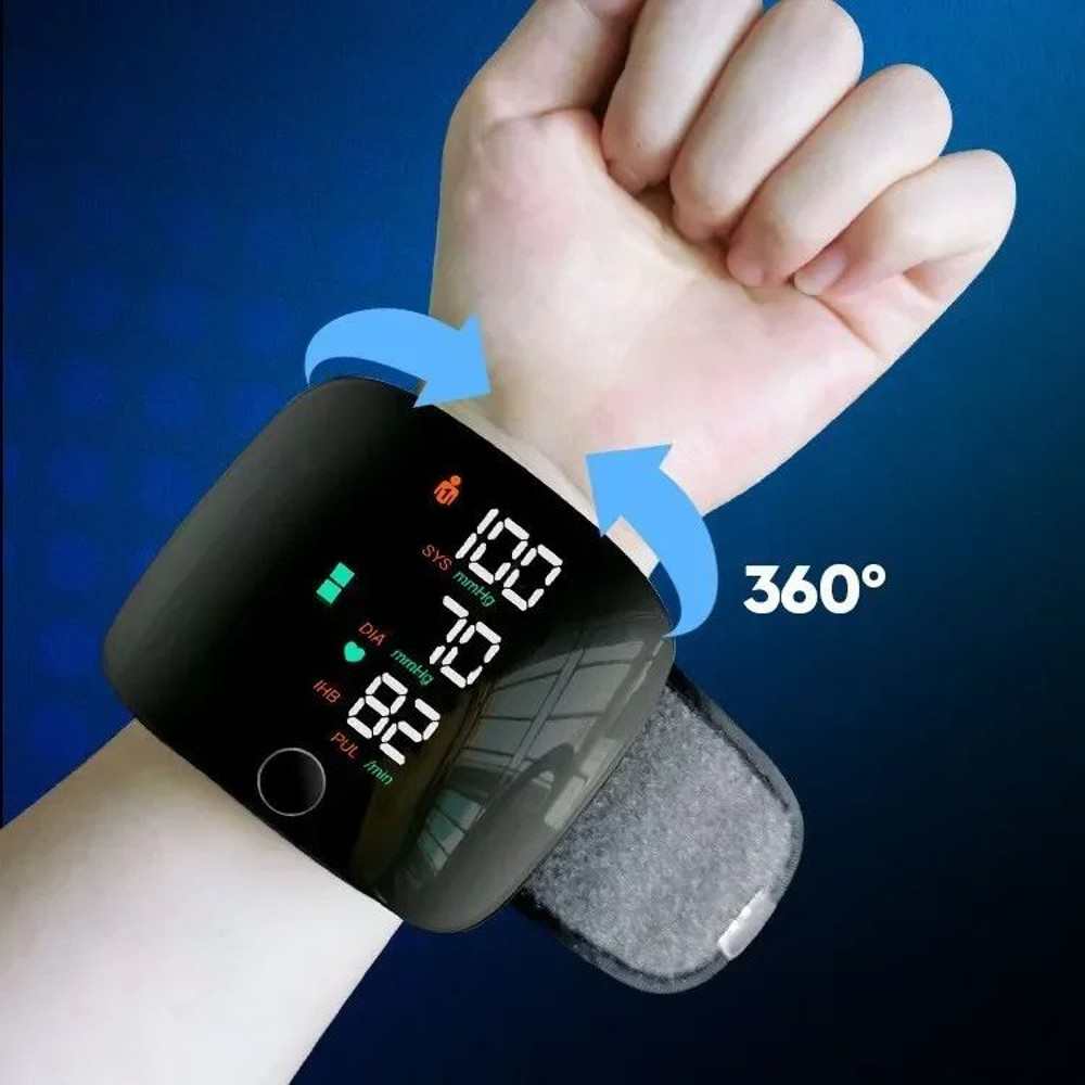 Rechargeable Wrist Blood Pressure Monitor  Accurate Digital Tensiometer With Heart Rate  LED Displa