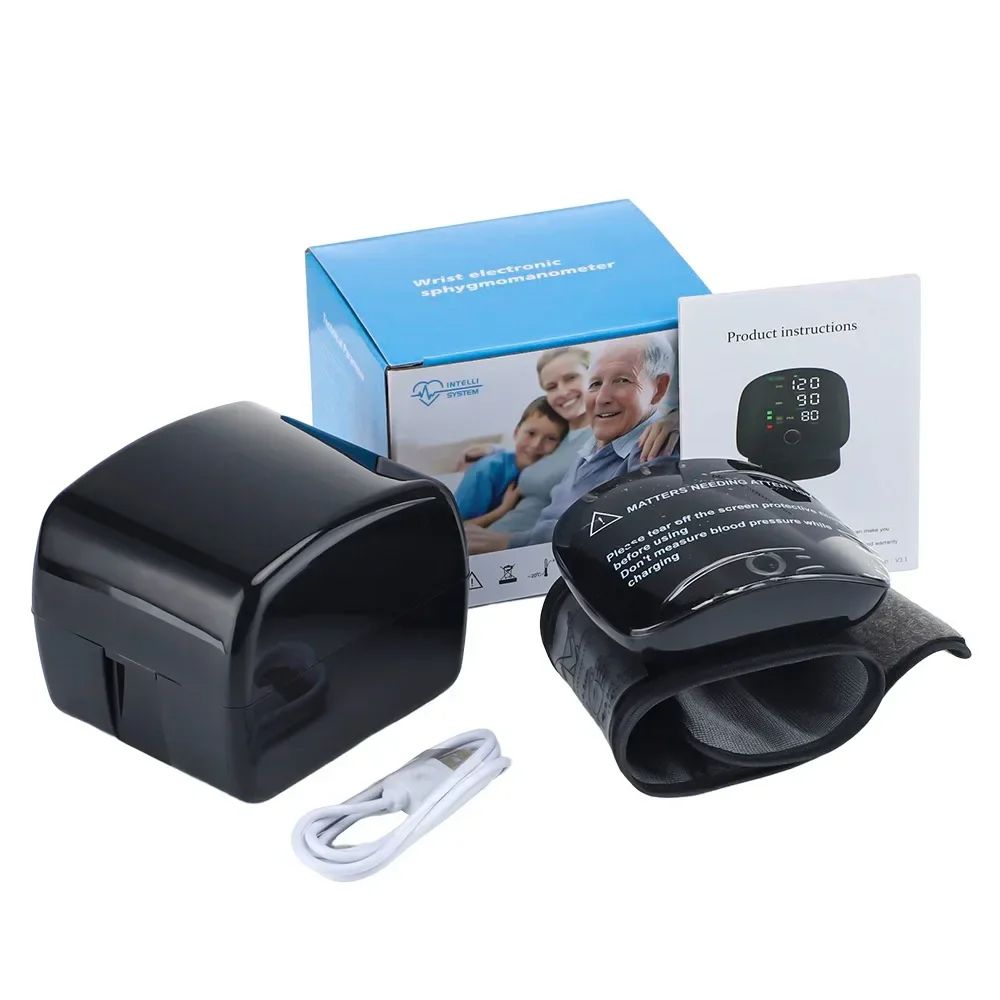 Rechargeable Wrist Blood Pressure Monitor  Accurate Digital Tensiometer With Heart Rate  LED Displa