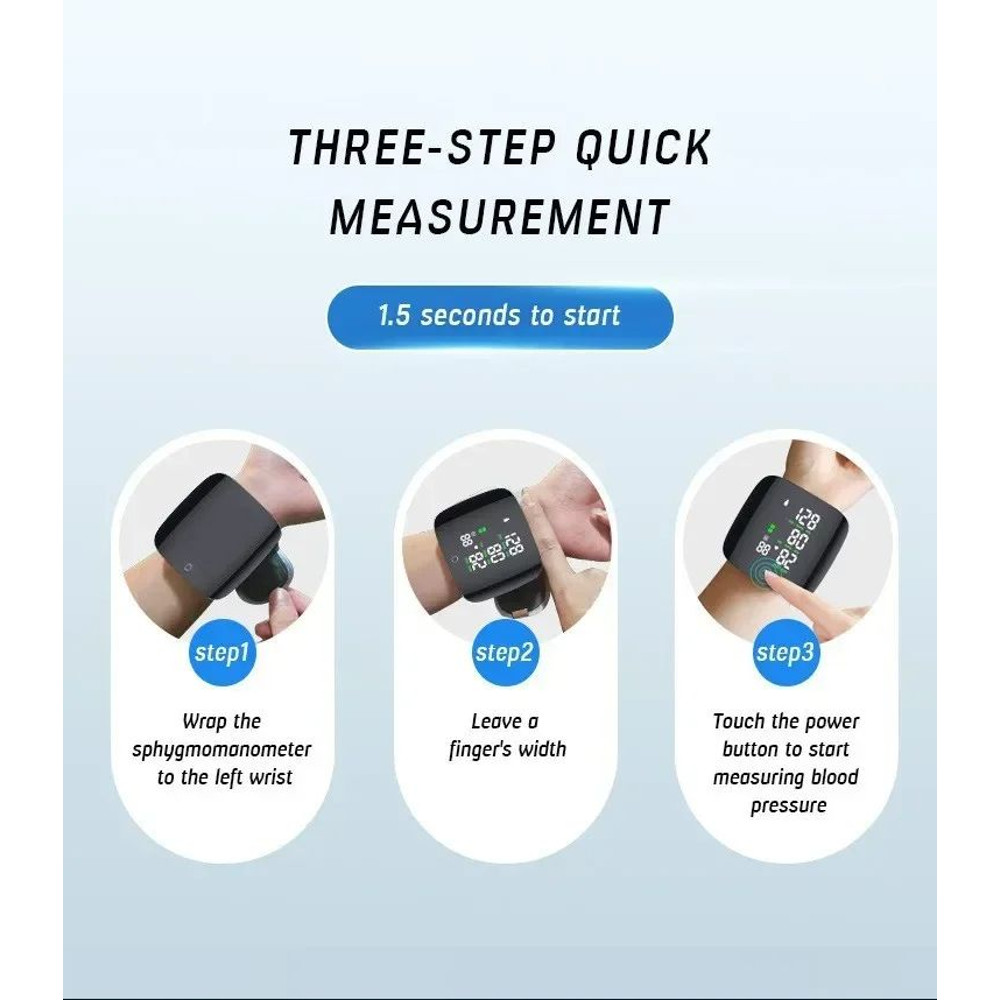 Rechargeable Wrist Blood Pressure Monitor  Accurate Digital Tensiometer With Heart Rate  LED Displa
