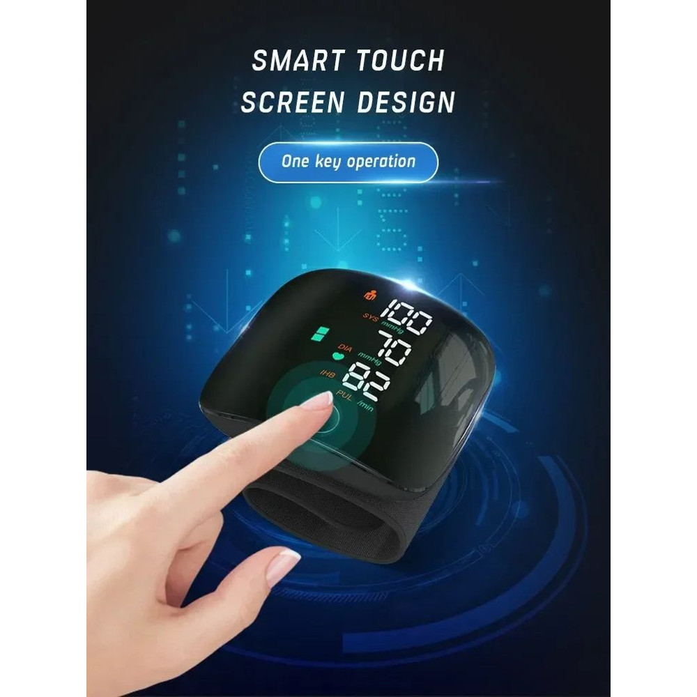 Rechargeable Wrist Blood Pressure Monitor  Accurate Digital Tensiometer With Heart Rate  LED Displa