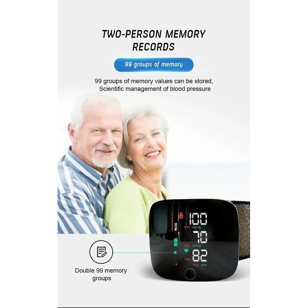 Rechargeable Wrist Blood Pressure Monitor  Accurate Digital Tensiometer With Heart Rate  LED Displa