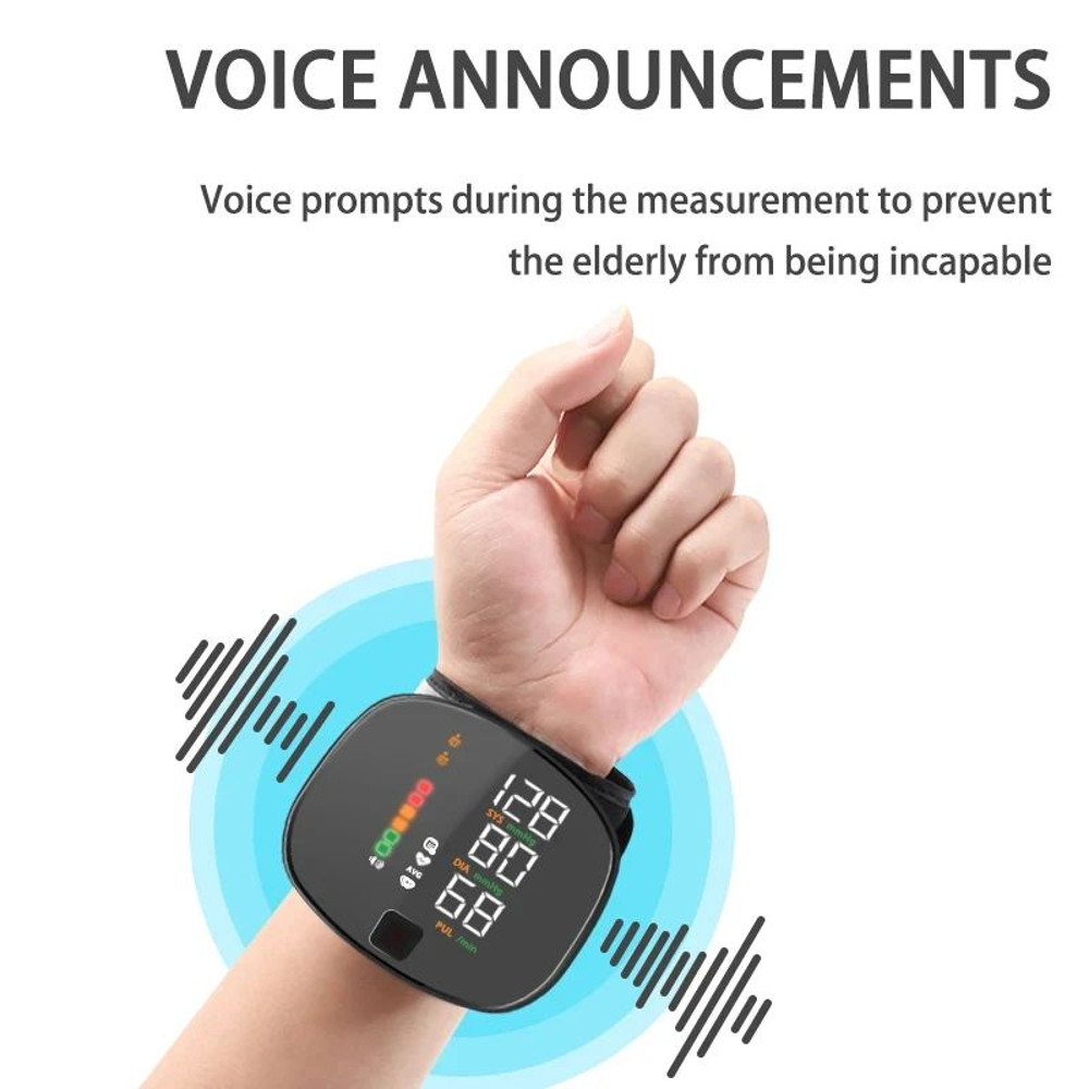 Rechargeable Wrist Blood Pressure Monitor  Accurate Digital Tensiometer With Heart Rate  LED Displa