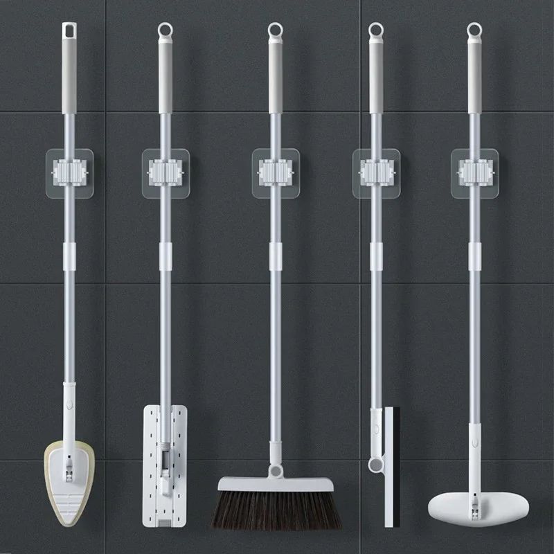 WallMounted Waterproof Mop Rack Traceless Broom Hanger Mop Storage Rack Kitchen Bathroom Suction H 4