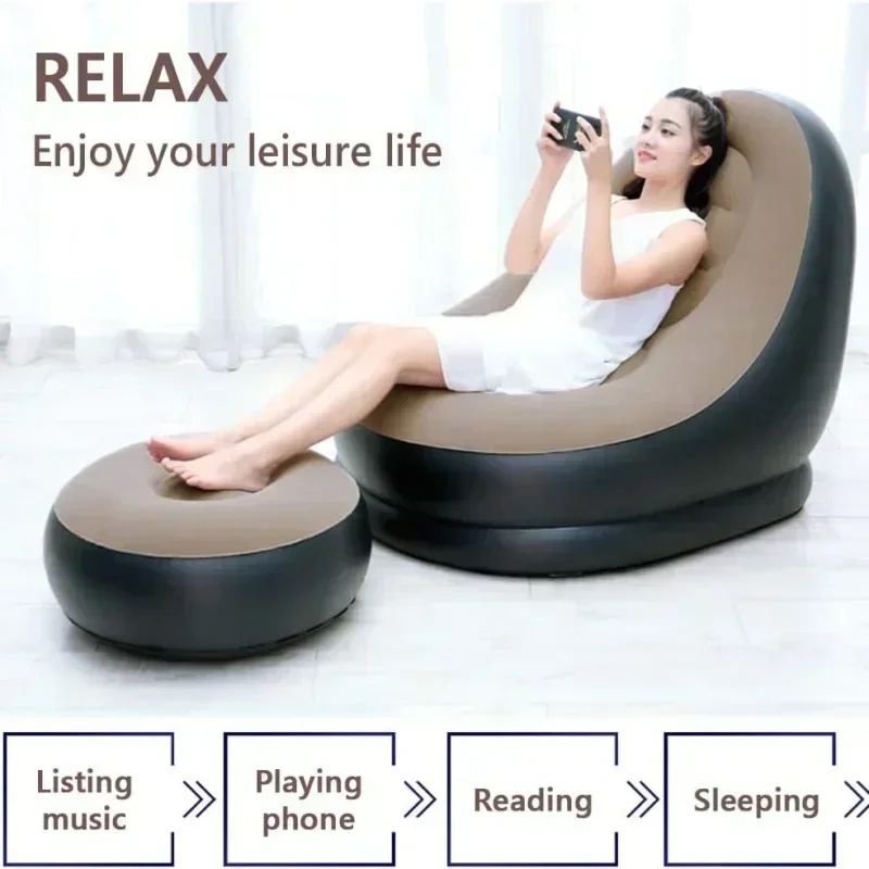 Inflatable Lazy Sofa Folding Recliner With Footrest Outdoor Sofa Bed With Footboards Combination Fo 1