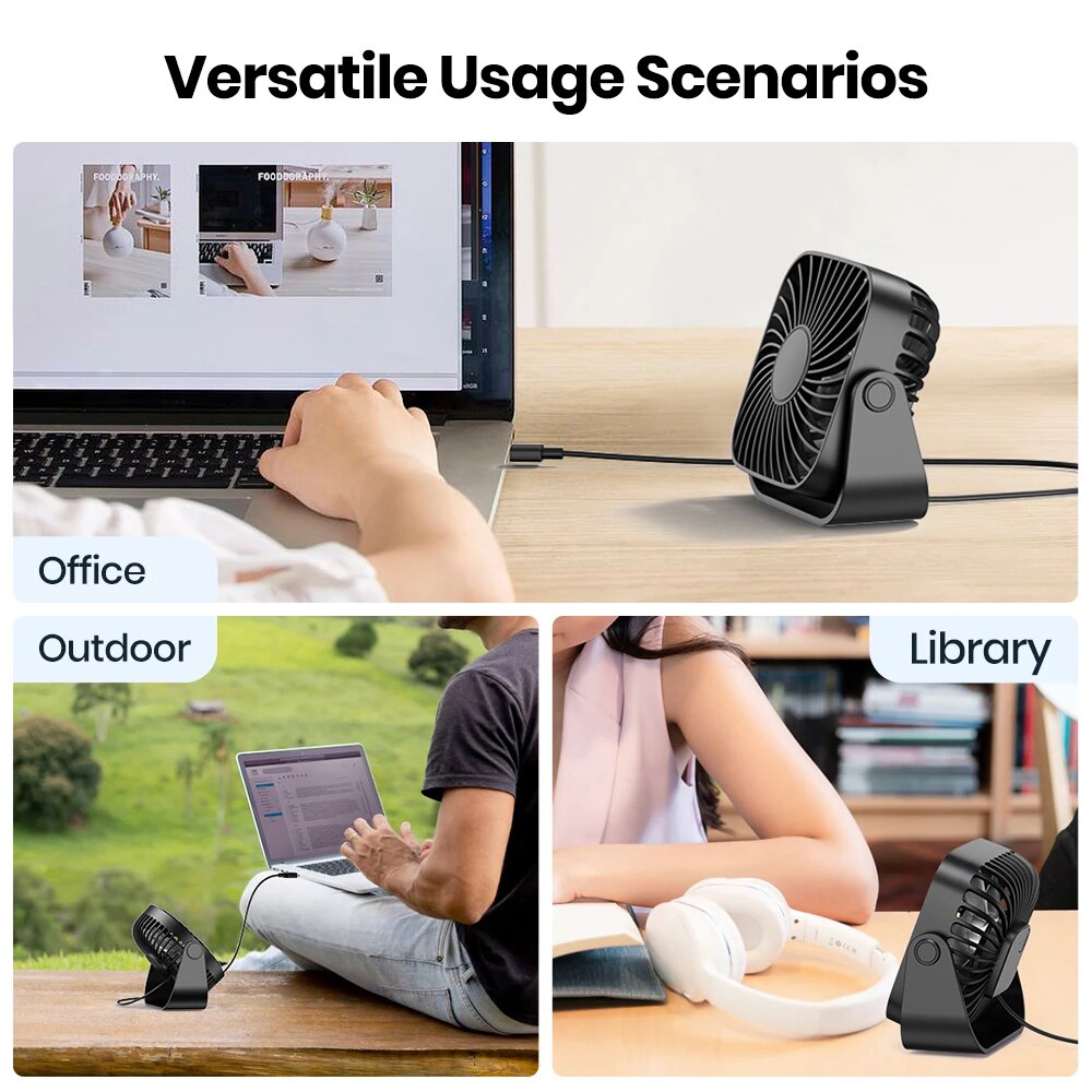 4Inch USB Mini Portable Fan For Camping 3Speed Quiet Desk Fan With 360Adjustment For Home Office 5