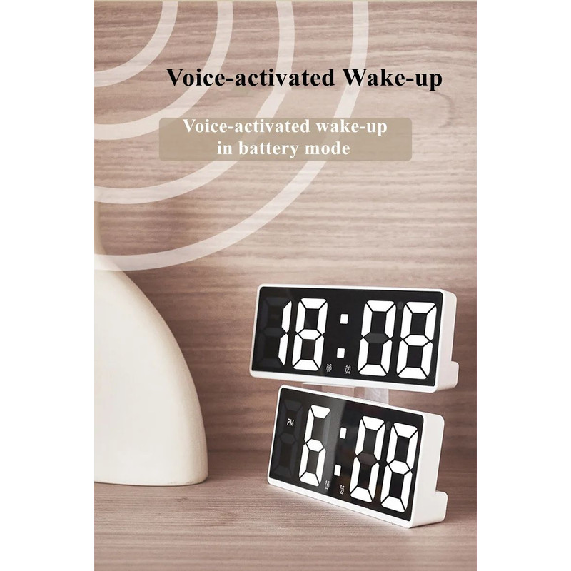 Voice Control Digital Alarm Clock With Temperature Display Snooze Night Mode 1224H AntiDisturb Des 8