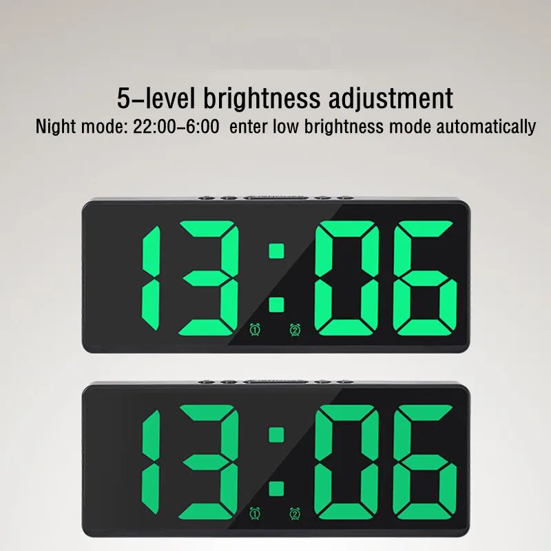 Voice Control Digital Alarm Clock With Temperature Display Snooze Night Mode 1224H AntiDisturb Des 10