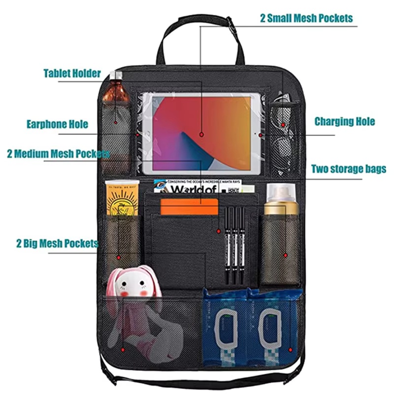Multifunctional Oxford Fabric Car Seat Organizer Back Seat Protector With Tablet Holder  Storage Po 1