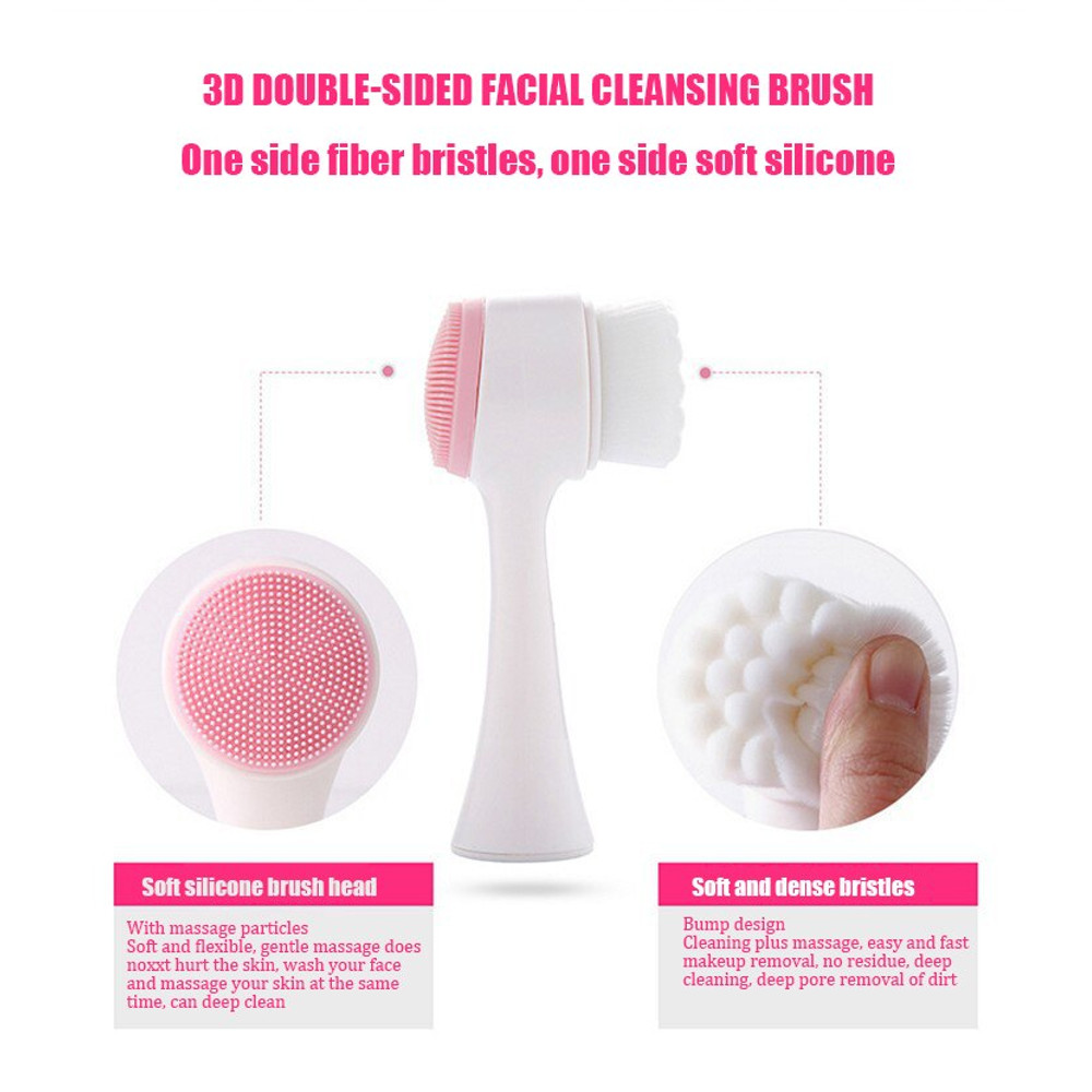 DoubleSided 3D Silicone Facial Cleanser Manual Face Brush with Soft Bristles for Deep Pore Cleansi