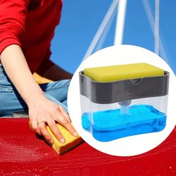 dish soap dispenser for kitchen with sponge holder liquid soap dispenser kitchen caddy for sink, manual pump design