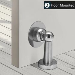 magnetic stainless steel door stopper, wind-proof, no-drill wall & floor mount door holder, heavy-duty door hardware