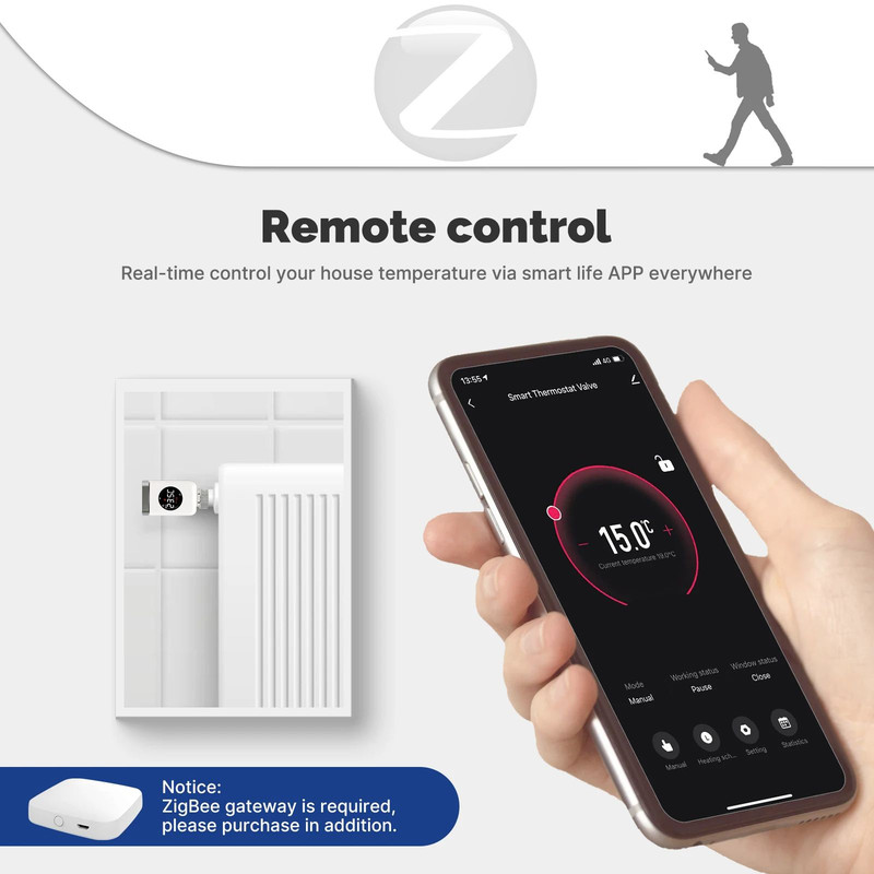 Smart WiFiZigBee TRV Thermostatic Radiator Valve Remote App Control Programmable Heating Works With 1